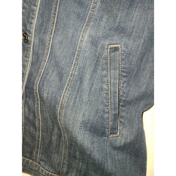 Chicos Long Denim Jacket Button Front Stretch Medium Women Size 1 - Picture 10 of 16
